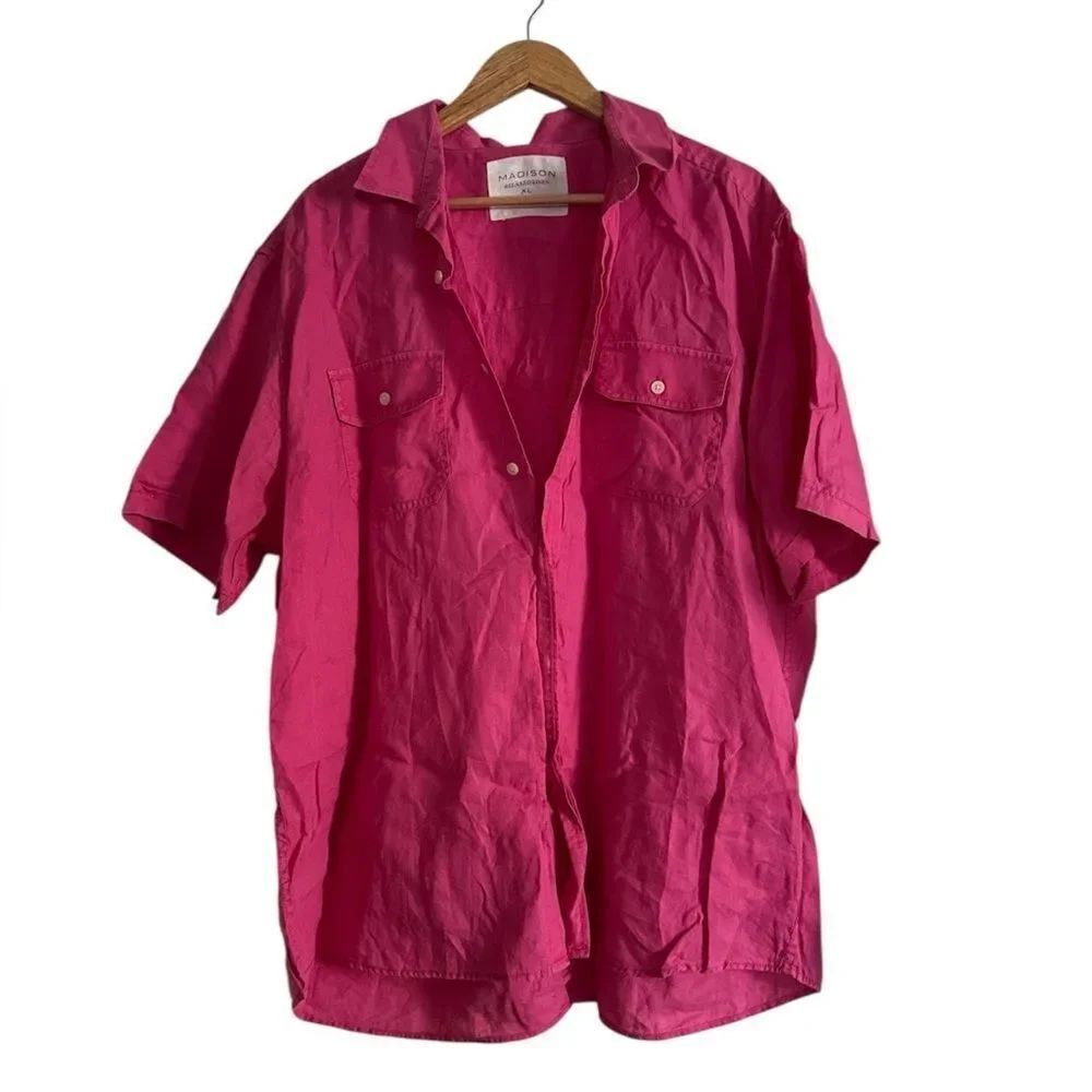 Madison Relaxed Linen button-down shirt in pink EUC